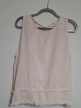 Umgee Beige Linen Blend Sleeveless Boho Top